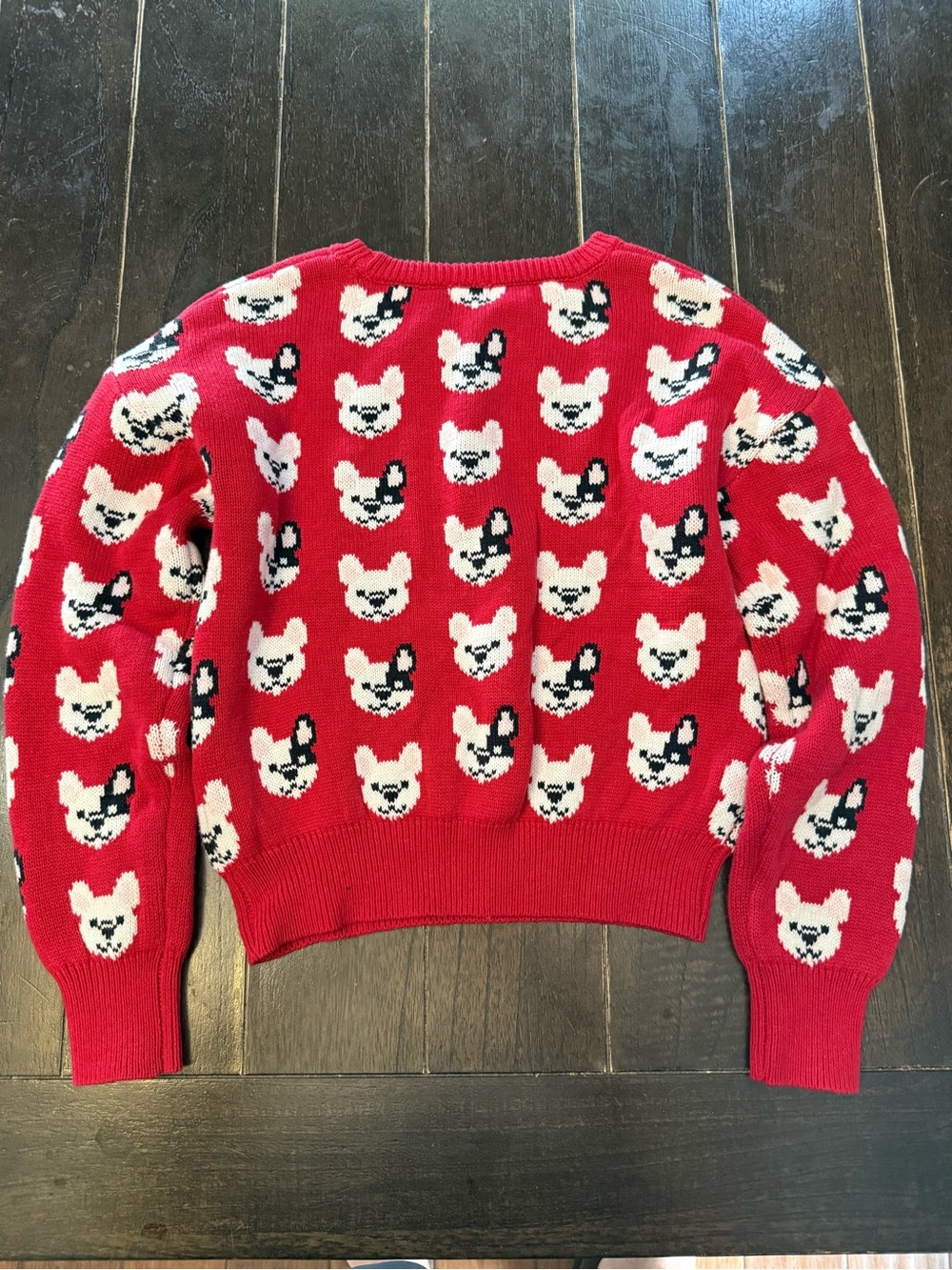 Frankie Red Knit Sweater with French Bulldog Motif. - Picture 3 of 5